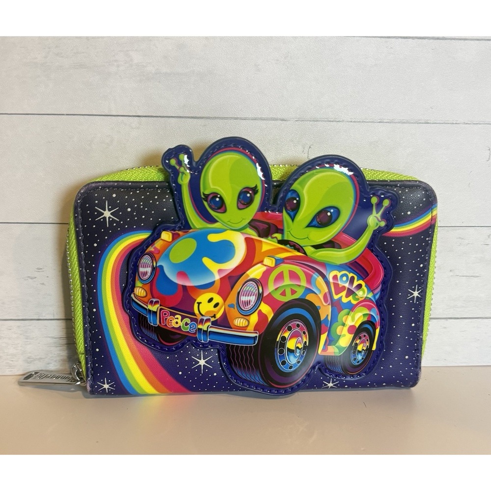 Lisa Frank Loungefly Aliens Zip Around Glow In The Dark Wallet Peace Rainbow